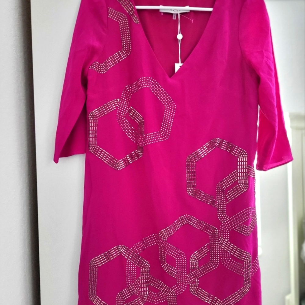 Trina Turk Glitterati Embellished Paisley Silk Shift Dress - 0